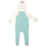 Footie Coverall with Character Hat Blue Unicorn, back