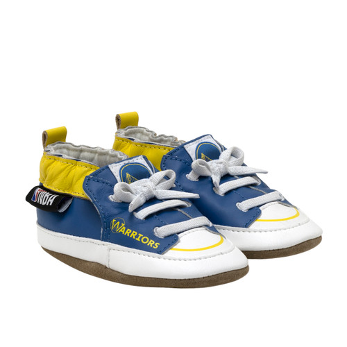 NBA Team Warriors Logo Soft Soles in Blue, perspective view