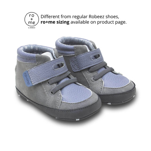 Ro+Me Bear High Top Soft Bottom Baby Shoes in Grey, perspective view
