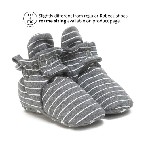 Ro+Me Stan Baby Booties in Grey Stripe, perspective view