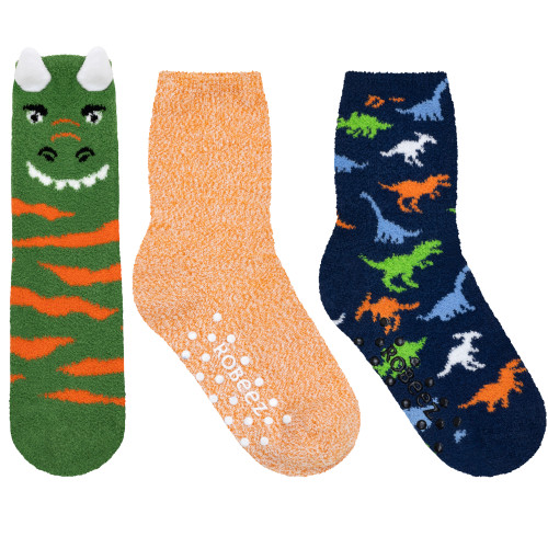 Dino Stripe Cozies 3-Pack Crew Socks in Olive for Toddlers and Kids Dino Stripe Cozies 3-Pack Crew Socks in Olive for Toddlers and Kids