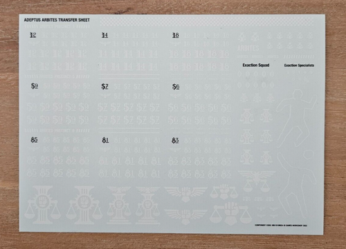 Adeptus Arbites Transfer Sheet - Brand New