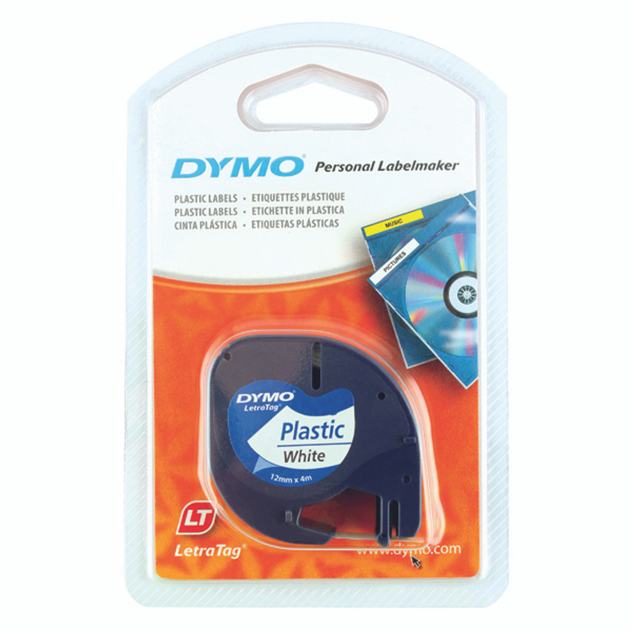 Dymo Letratag Plastic Tape 12mmx4m White PRL S0721660 - 9to5 Supplies