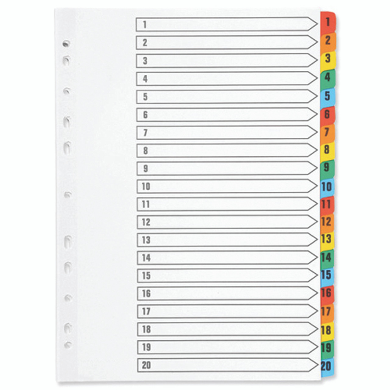 Q-Connect 1-20 Index Multi-punched Reinforced Board Multi-Colour Numbered  Tabs A4 White KF01521 9to5 Supplies