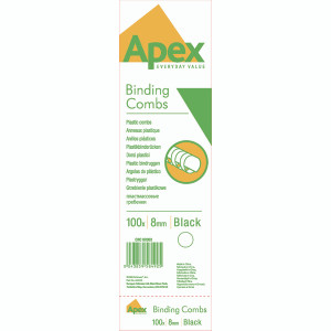 BB58492 Fellowes Apex Plastic Binding Combs 8mm Black Pack 100 6200301 BB58492 Fellowes Apex Plastic Binding Combs 8mm Black Pack 100 6200301