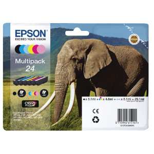 C13T24284011 Epson C13T24284011 24 Ink Cartridge Multipack 360 pages 1x240pg 5x360pg 1x5.1ml 5x4.6ml Pack qty 6 C13T24284011 Epson C13T24284011 24 Ink Cartridge Multipack 360 pages 1x240pg 5x360pg 1x5.1ml 5x4.6ml Pack qty 6