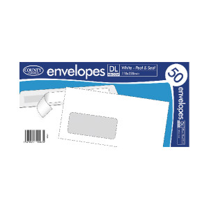 CTY1026 County Stationery DL White Window Peel Seal Envelopes Pack 1000 C505 CTY1026 County Stationery DL White Window Peel Seal Envelopes Pack 1000 C505