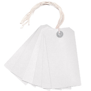 KF01623 White Strung Tag 120 x 60mm Reinforced eyelets prevent tearing Pack 1000 KF01623