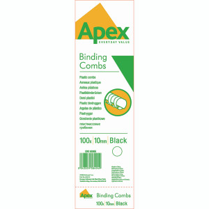 BB58494 Fellowes Apex Plastic Binding Combs 10mm Black Pack 100 6200501 BB58494 Fellowes Apex Plastic Binding Combs 10mm Black Pack 100 6200501