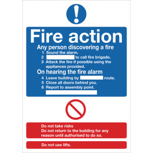 SR92016 Safety Sign Fire Action Words A4 PVC FR03550R
