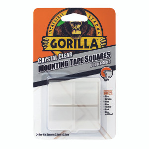 GG00608 Gorilla Mounting Tape Squares Clear Pack 24 3044111 GG00608 Gorilla Mounting Tape Squares Clear Pack 24 3044111