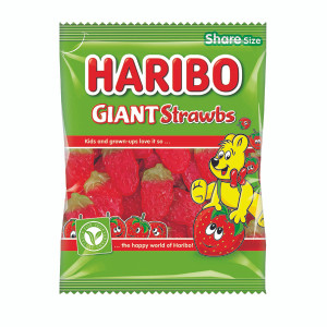 HB95772 Haribo Giant Strawbs Sweets Share Size Bag 140g Pack 12 095730 HB95772 Haribo Giant Strawbs Sweets Share Size Bag 140g Pack 12 095730