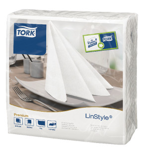 SCA04735 Tork LinStyle Dinner Napkins 4 Fold White Pack 50 478711