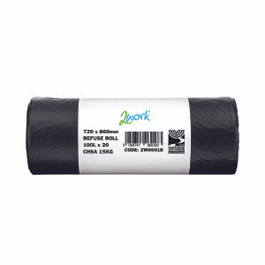 2W06018 2Work Refuse Sack 100 Litre 20 Bags per Roll Pack 10 Black BR100 2W06018 2Work Refuse Sack 100 Litre 20 Bags per Roll Pack 10 Black BR100