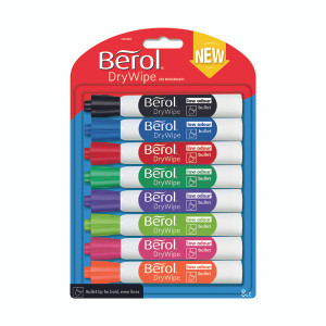 BR84865 Berol Drywipe Marker Bullet Tip Assorted Pack 8 1984865