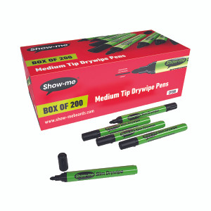 Show-me Drywipe Marker Medium Tip Slim Barrel Black (Pack of 200) CP200 Show-me Drywipe Marker Medium Tip Slim Barrel Black (Pack of 200) CP200
