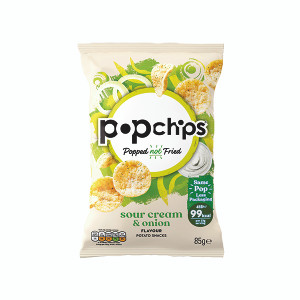 Popchips Crisps Sour Cream and Onion Share Bag 85g (Pack of 8) 0401237 Popchips Crisps Sour Cream and Onion Share Bag 85g (Pack of 8) 0401237