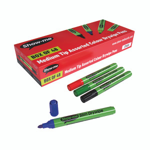 Show-me Drywipe Markers Medium Tip Slim Barrel Assorted (Pack of 48) CP48A Show-me Drywipe Markers Medium Tip Slim Barrel Assorted (Pack of 48) CP48A