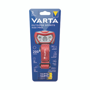 Varta Outdoor Sports H20 Pro Head Torch 3xAAA 52 Hours Run Time Red/Grey 17650101421 Varta Outdoor Sports H20 Pro Head Torch 3xAAA 52 Hours Run Time Red/Grey 17650101421
