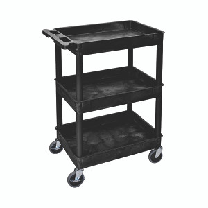 Multipurpose 3 Shelf Trolley with Uprights Moulded Polyethylene 150kg Capacity Black GI937L Multipurpose 3 Shelf Trolley with Uprights Moulded Polyethylene 150kg Capacity Black GI937L