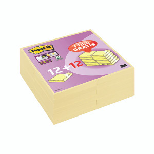 Post-it Super Sticky Notes 76x76mm Canary Yellow 90 Sheets 12+12 FREE (Pack of 24) 654SSCYP12+12 Post-it Super Sticky Notes 76x76mm Canary Yellow 90 Sheets 12+12 FREE (Pack of 24) 654SSCYP12+12