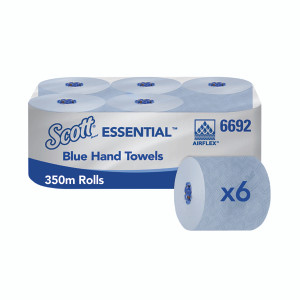 Scott Essential Rolled Paper Hand Towel 1 Ply 350m Blue (Pack of 6) 6692 Scott Essential Rolled Paper Hand Towel 1 Ply 350m Blue (Pack of 6) 6692