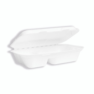 Vegware Bagasse Takeaway Box 2 Compartment 9x6 inch White (Pack of 200) B002 Vegware Bagasse Takeaway Box 2 Compartment 9x6 inch White (Pack of 200) B002