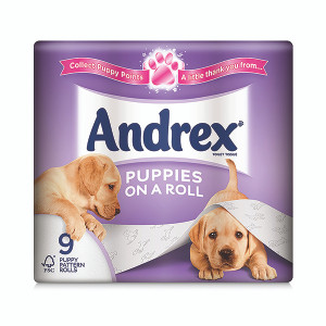 Andrex 3-Ply Toilet Roll Puppies On A Roll White (Pack of 9) 1102053 Andrex 3-Ply Toilet Roll Puppies On A Roll White (Pack of 9) 1102053