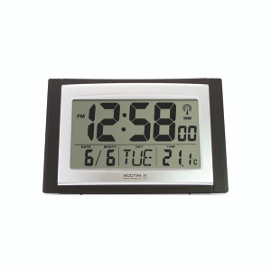 Acctim Stratus Radio Controlled LED Wall/Desk Clock Black/Silver 74053 Acctim Stratus Radio Controlled LED Wall/Desk Clock Black/Silver 74053