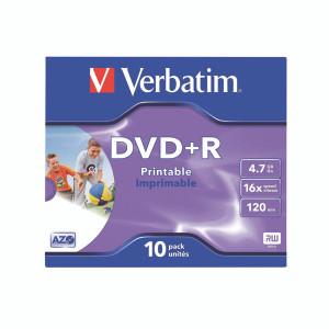 Verbatim DVD+R Inkjet Printable 16x 4.7GB (Pack of 10) 43508 Verbatim DVD+R Inkjet Printable 16x 4.7GB (Pack of 10) 43508