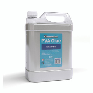 Classmaster White Washable Blue Label PVA Glue 5L Bottle with Screw Cap PVA5000BU Classmaster White Washable Blue Label PVA Glue 5L Bottle with Screw Cap PVA5000BU