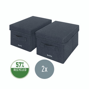 Leitz Fabric Storage Box with Lid Twinpack Small Grey 61460089 Leitz Fabric Storage Box with Lid Twinpack Small Grey 61460089