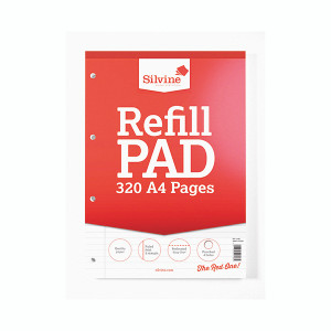 Silvine Refill Pad 320 Pages Ruled with Margin Perforated Punched 4 Holes A4 (Pack of 3) A4RPFM320