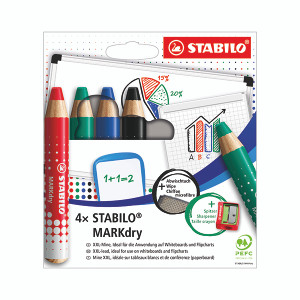 Stabilo Markdry Whiteboard Pencil x4 Assorted +Sharpener/Cloth 648/4-5 Stabilo Markdry Whiteboard Pencil x4 Assorted +Sharpener/Cloth 648/4-5