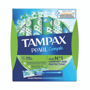Tampax Compak Pearl Super Applicator Tampons Boxed x16 (Pack of 4) C006299 Tampax Compak Pearl Super Applicator Tampons Boxed x16 (Pack of 4) C006299