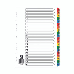 KF01521Q Q-Connect Index 1-20 Board Reinforced Multicoloured Pack 10 KF01521Q KF01521Q Q-Connect Index 1-20 Board Reinforced Multicoloured Pack 10 KF01521Q