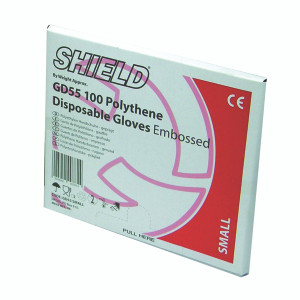 HEA00496 Shield Embossed Polythene Gloves Black Dispenser Large Pack 100 GD55