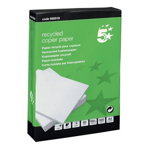 5 Star A4 Copier Paper Recycled 80gsm White Ream-Wrapped (500 Sheets) 930318