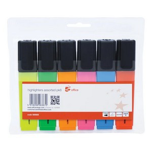 5 Star Highlighter Chisel Tip 1-5mm Line Assorted (Pack of 6) 500925