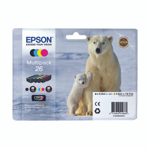 T26164010 Epson C13T26164010 26 BK C M Y Multipack 4 Ink Cartridges Polar Bear T26164010 Epson C13T26164010 26 BK C M Y Multipack 4 Ink Cartridges Polar Bear