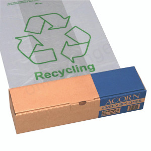 NW33002 Acorn Bin Printed Recycling Bin Liner Clear Green Pack 50 402573 NW33002 Acorn Bin Printed Recycling Bin Liner Clear Green Pack 50 402573