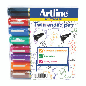 AR84649 Artline 2-in-1 Whiteboard Marker Bullet Chisel Tip Assorted Pack 8 EK525TA AR84649 Artline 2-in-1 Whiteboard Marker Bullet Chisel Tip Assorted Pack 8 EK525TA