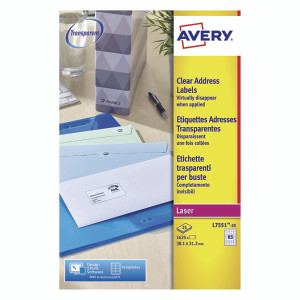 AVL7551 Avery Laser Labels 38x21mm 65 Per Sheet Clear Pack 1625 L7551-25 AVL7551 Avery Laser Labels 38x21mm 65 Per Sheet Clear Pack 1625 L7551-25