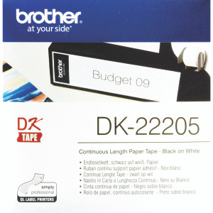 BA62997 Brother Black on White Continuous Length Paper Tape 62mm DK22205