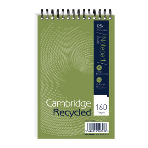 JDF15002 Cambridge Recycled Wirebound Reporter s Notebook 160 Pages 125 x 200mm Pack 10 100080468