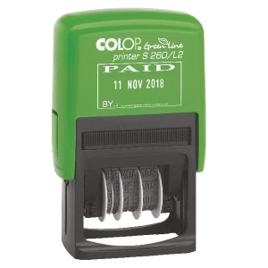 EM42442 COLOP S260 L2 Green Line Text Date Stamp PAID GLS260L2 EM42442 COLOP S260 L2 Green Line Text Date Stamp PAID GLS260L2