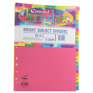 JT52499 Concord Index A-Z 20-Part A4 160gsm Bright Assorted Pack 10 52499 JT52499 Concord Index A-Z 20-Part A4 160gsm Bright Assorted Pack 10 52499