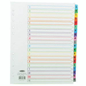 JT07801 Concord Index A-Z A4 Extra Wide Multicoloured Mylar Tabs 07801 CS78 JT07801 Concord Index A-Z A4 Extra Wide Multicoloured Mylar Tabs 07801 CS78