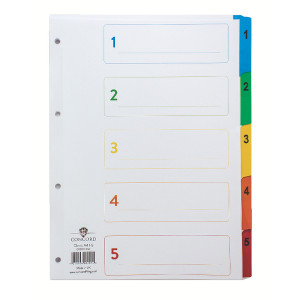 JTCS2 Concord Index 1-5 A4 White with Multicoloured Mylar Tabs 00201 CS2 JTCS2 Concord Index 1-5 A4 White with Multicoloured Mylar Tabs 00201 CS2