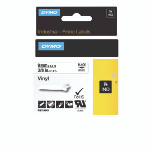 ES18907 Dymo 18443 Rhino Black on White Label Printer Tape 9mm S0718580 ES18907 Dymo 18443 Rhino Black on White Label Printer Tape 9mm S0718580